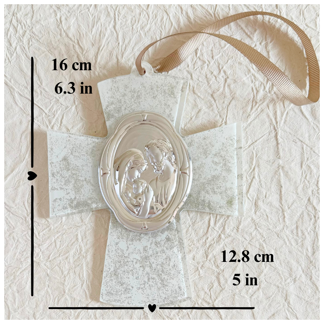 CRUZ IMAGEN SAGRADA FAMILIA PLATA