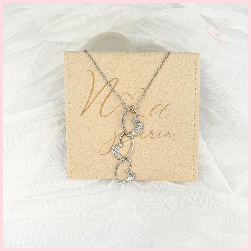 CADENA CON DIJE TRES CORAZONES CON CIRCONIA PLATA .925 RODIO