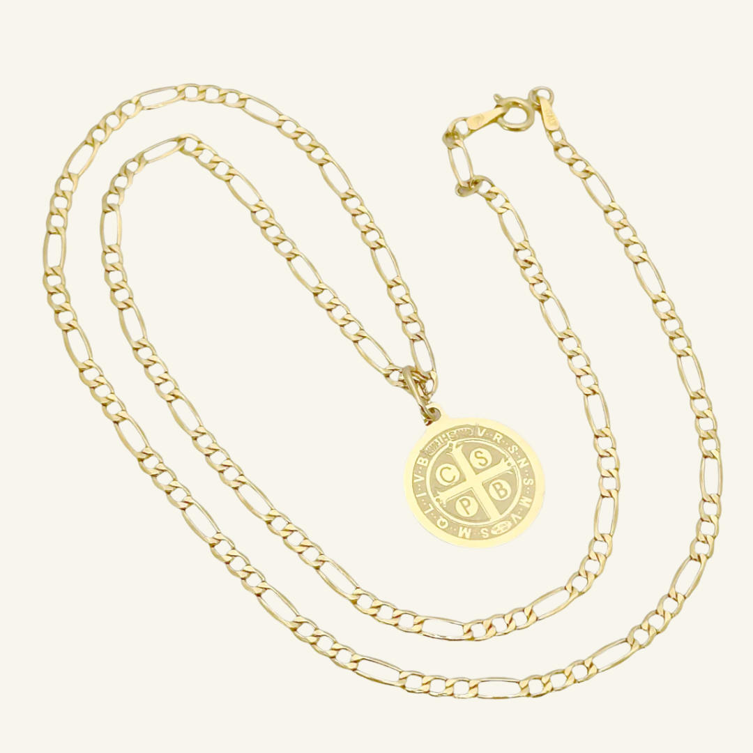 COLLAR FIGARO MEDALLA SAN BENITO LASER ORO 10K