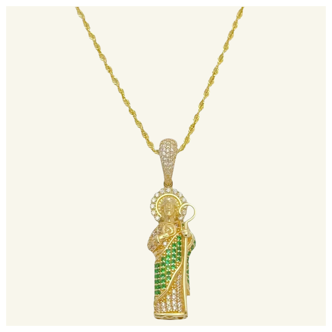 COLLAR TORSAL DIJE SAN JUDAS TADEO ASA ZIRCONIA ORO 10K
