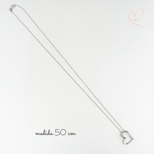 CADENA DIJE CORAZON INCLINADO CON CIRNONIAS PLATA .925 RODIO