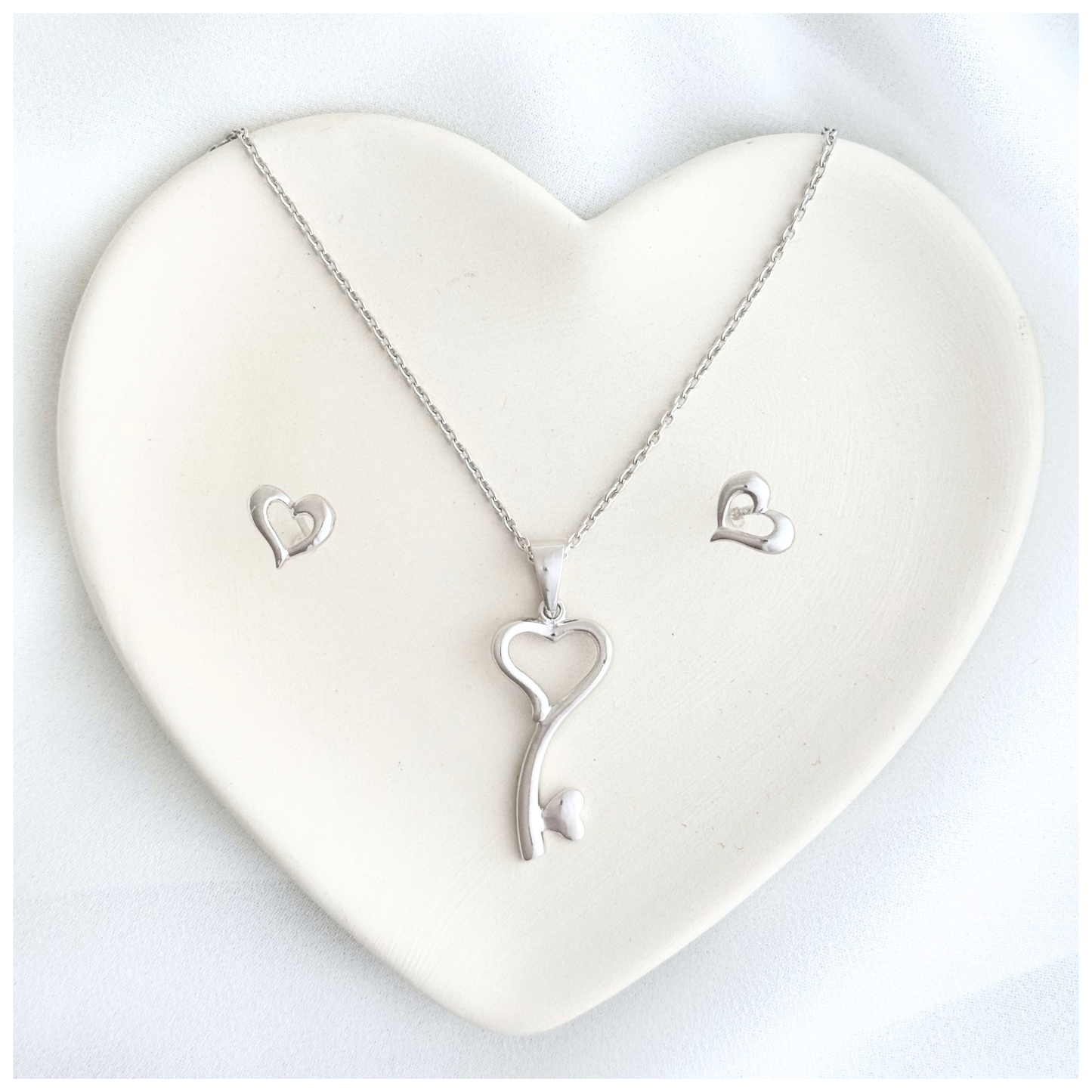 SET DIJE LLAVE CORAZON LISO BROQUEL CORAZON LISO PLATA .925 RODIO