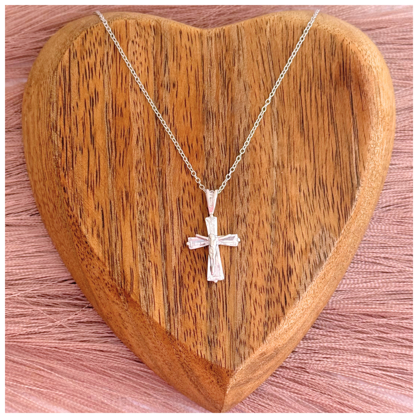 CADENA CRUZ CIRCONIA Y CRISTO PLATA .925 RODIO