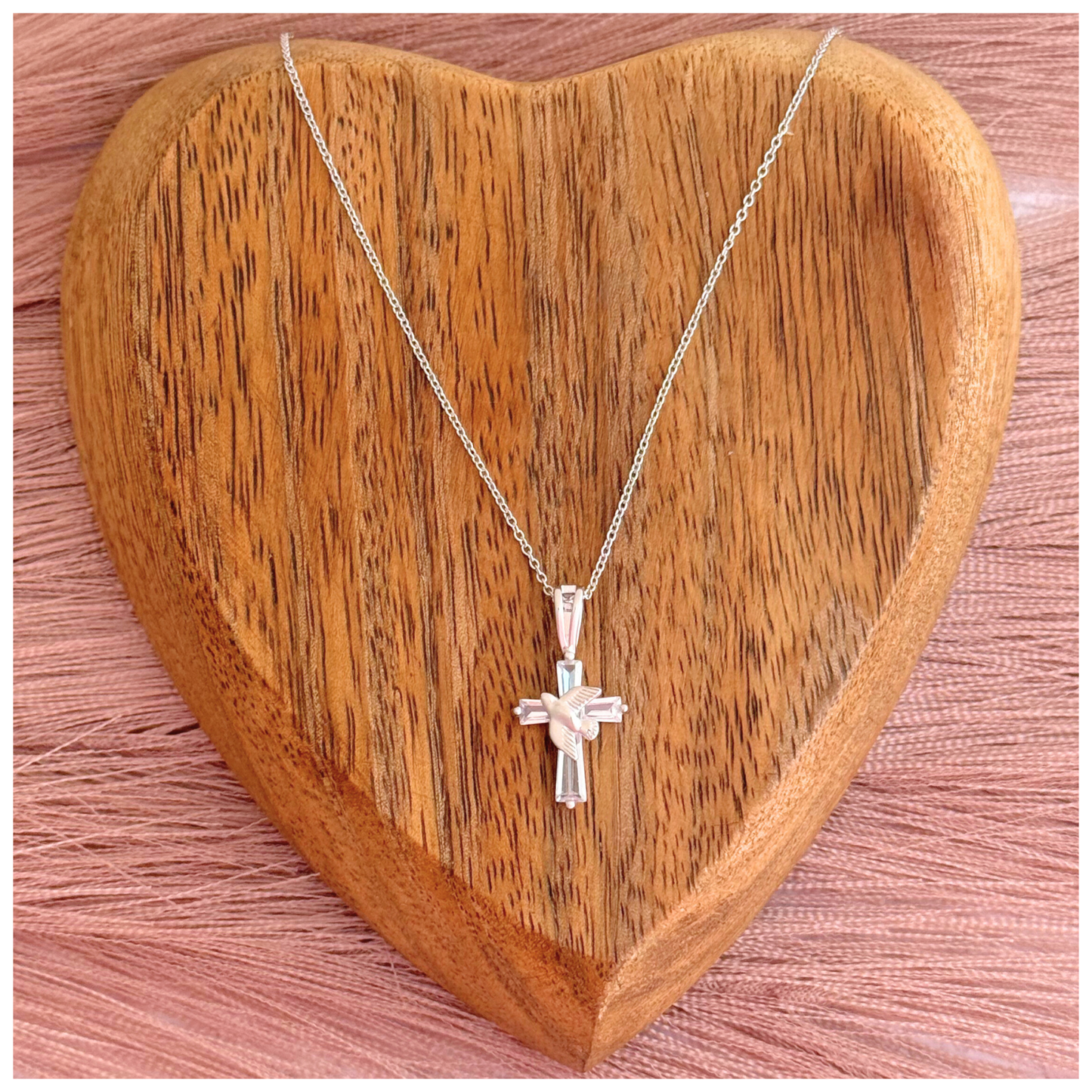 CADENA CRUZ CIRCONIA ESPIRITU SANTO PLATA .925 RODIO