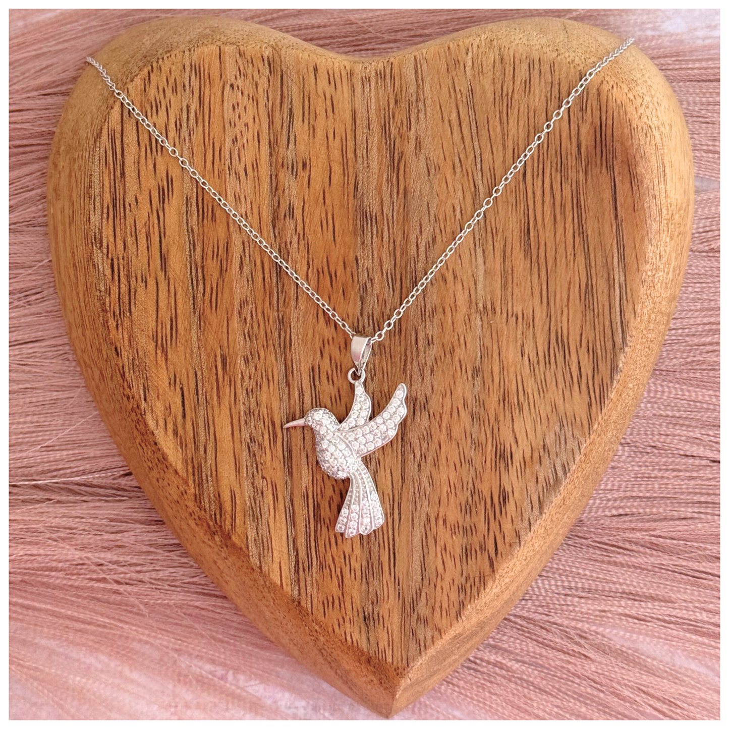 CADENA CON DIJE COLIBRI CON CIRCONIAS EN PLATA .925 RODIO