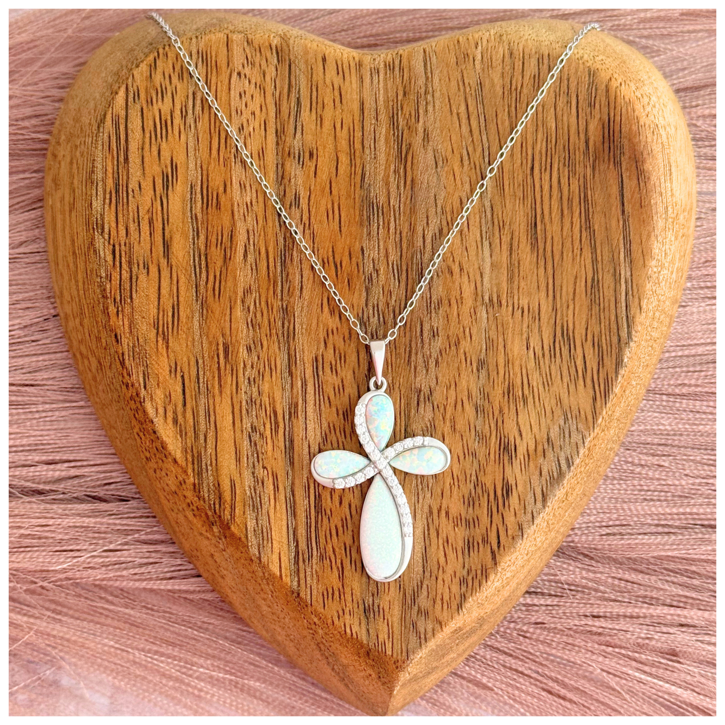 CADENA CRUZ CON CIRCONIA Y OPALO S PLATA .925 RODIO