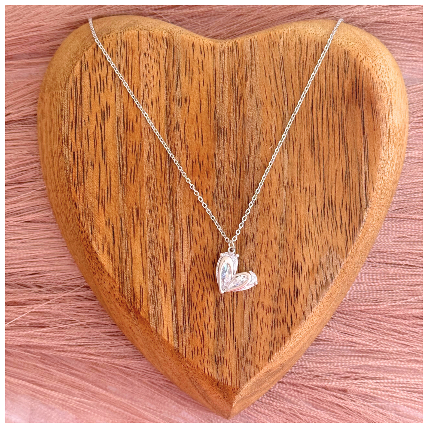 CADENA Y DIJE DE CORAZON CON CIRCONIA PLATA .925 RODIO