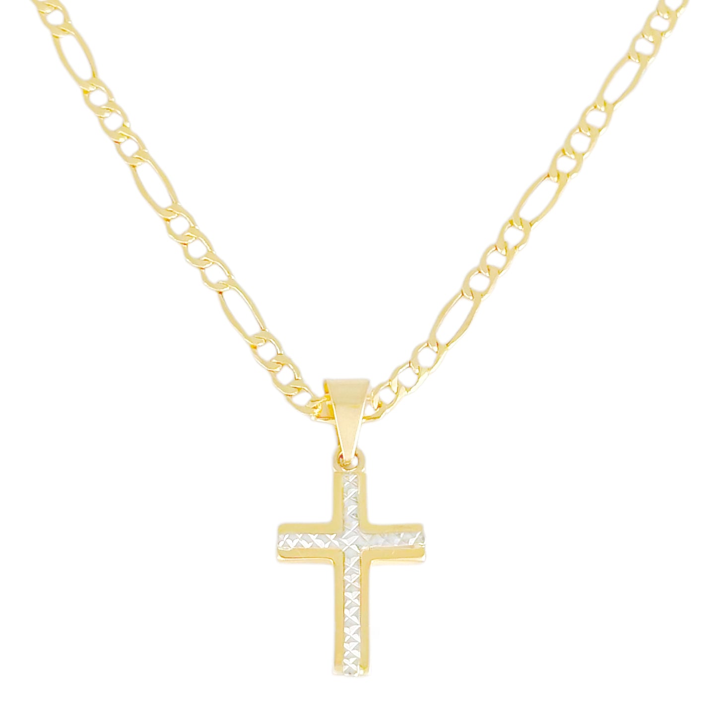 COLLAR FIGARO CRUZ DIAMANTADA ORO 14K