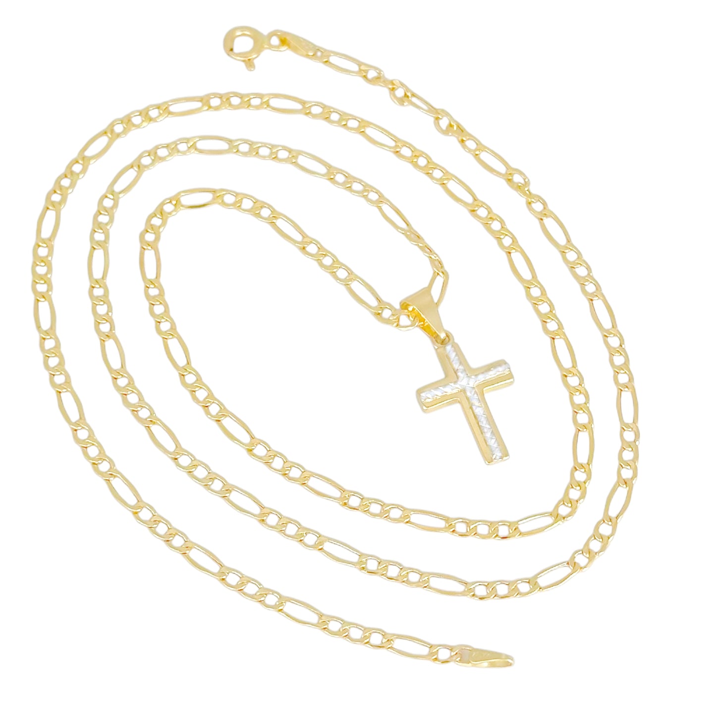 COLLAR FIGARO CRUZ DIAMANTADA ORO 14K