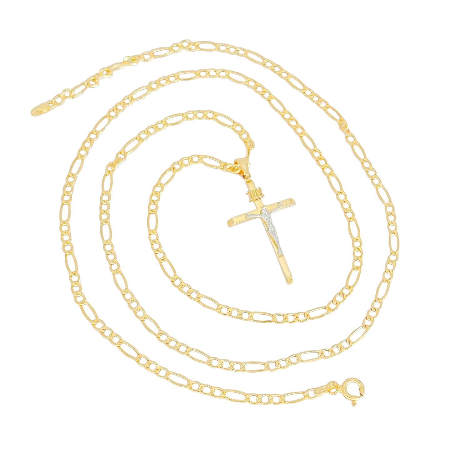COLLAR FIGARO CRISTO ORO BLANCO CRUZ LISA ORO 14K