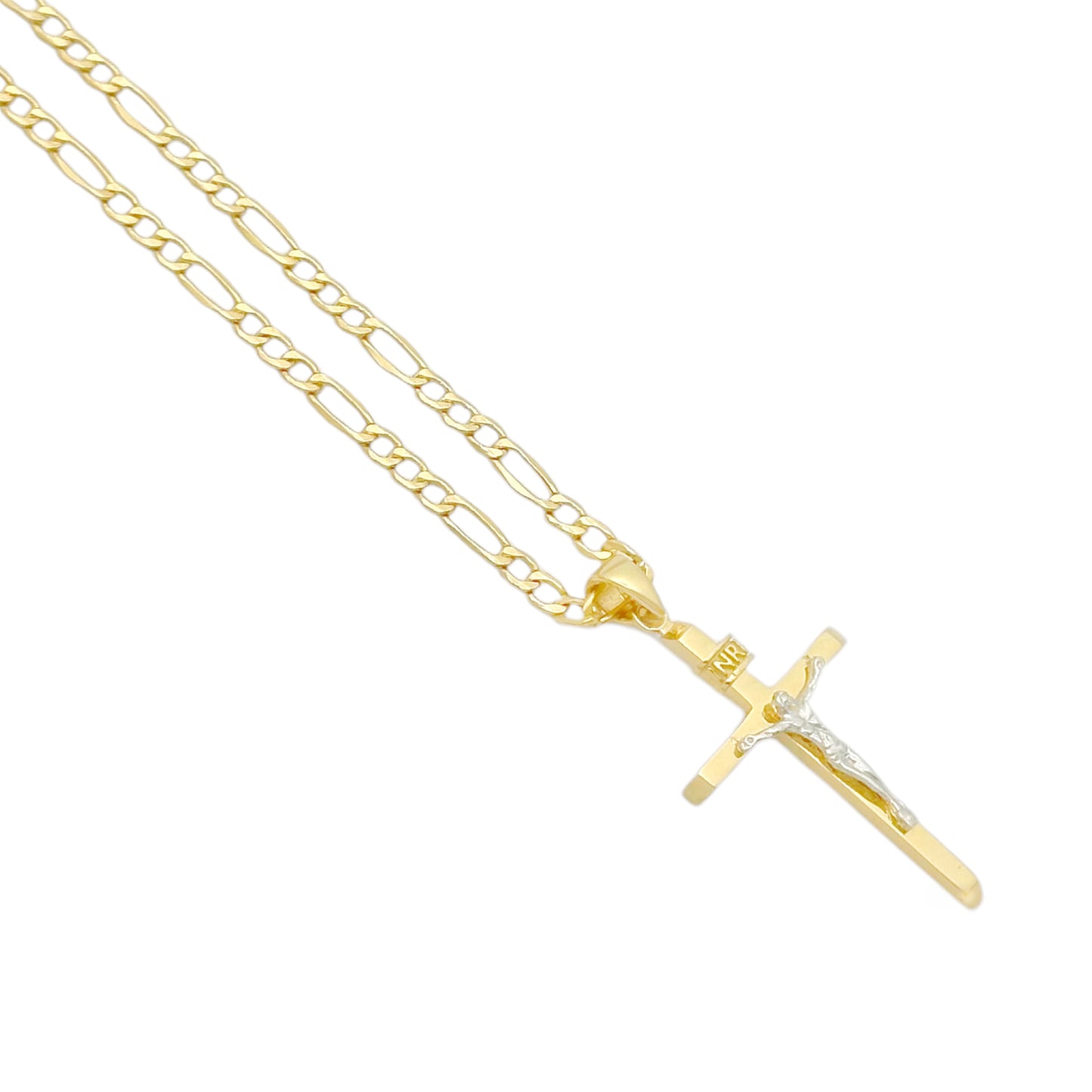 COLLAR FIGARO CRISTO ORO BLANCO CRUZ LISA ORO 14K