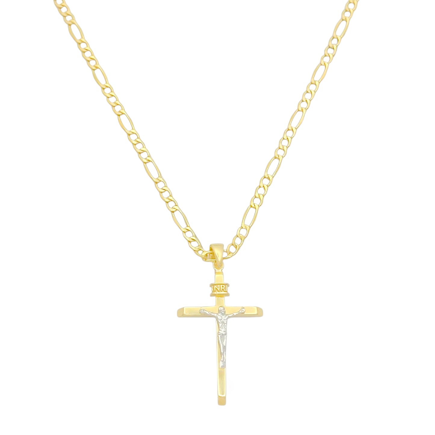 COLLAR FIGARO CRISTO ORO BLANCO CRUZ LISA ORO 14K