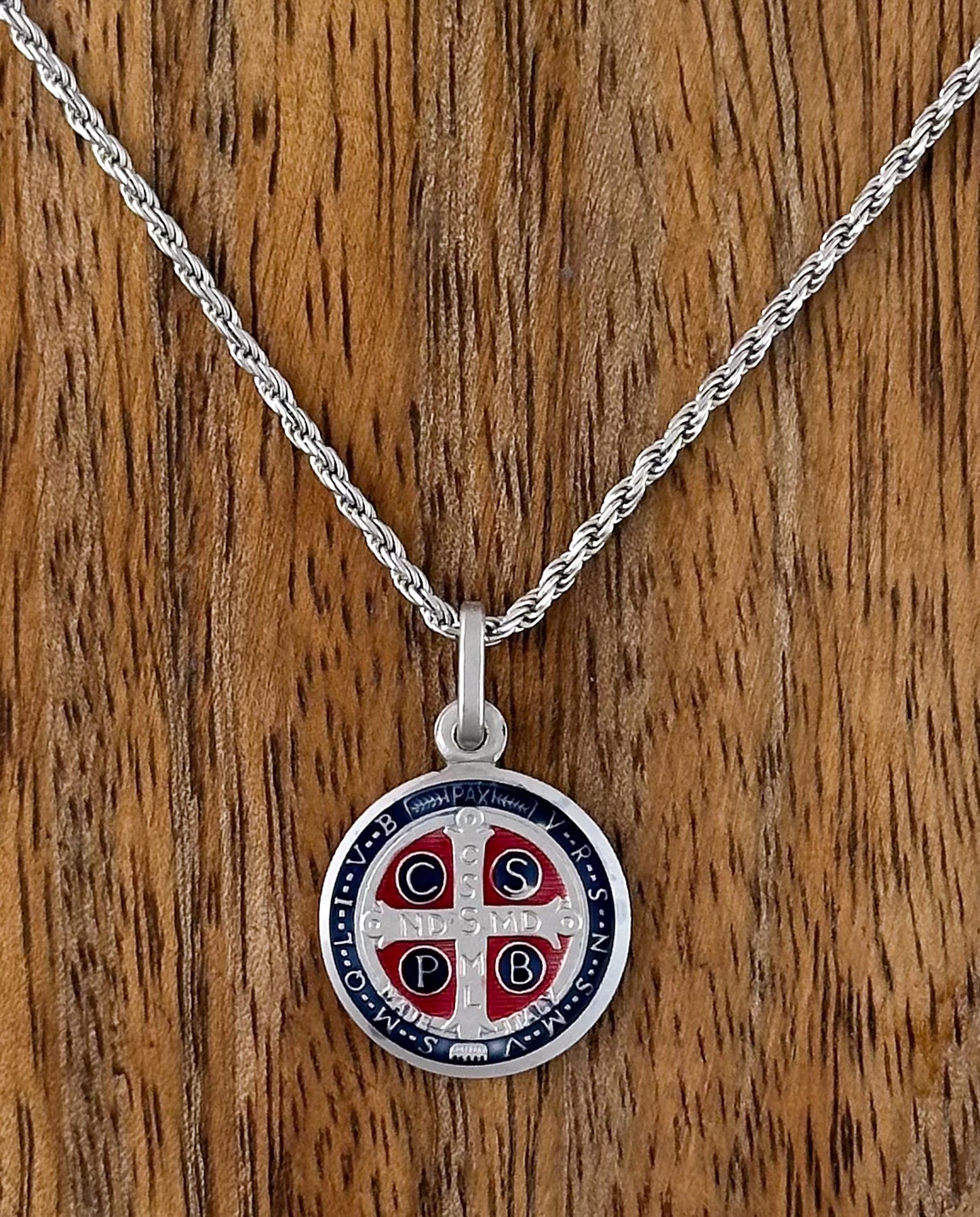 COLLAR MEDALLA SAN BENITO ESM CADENA TORSAL PLATA RODIO .925