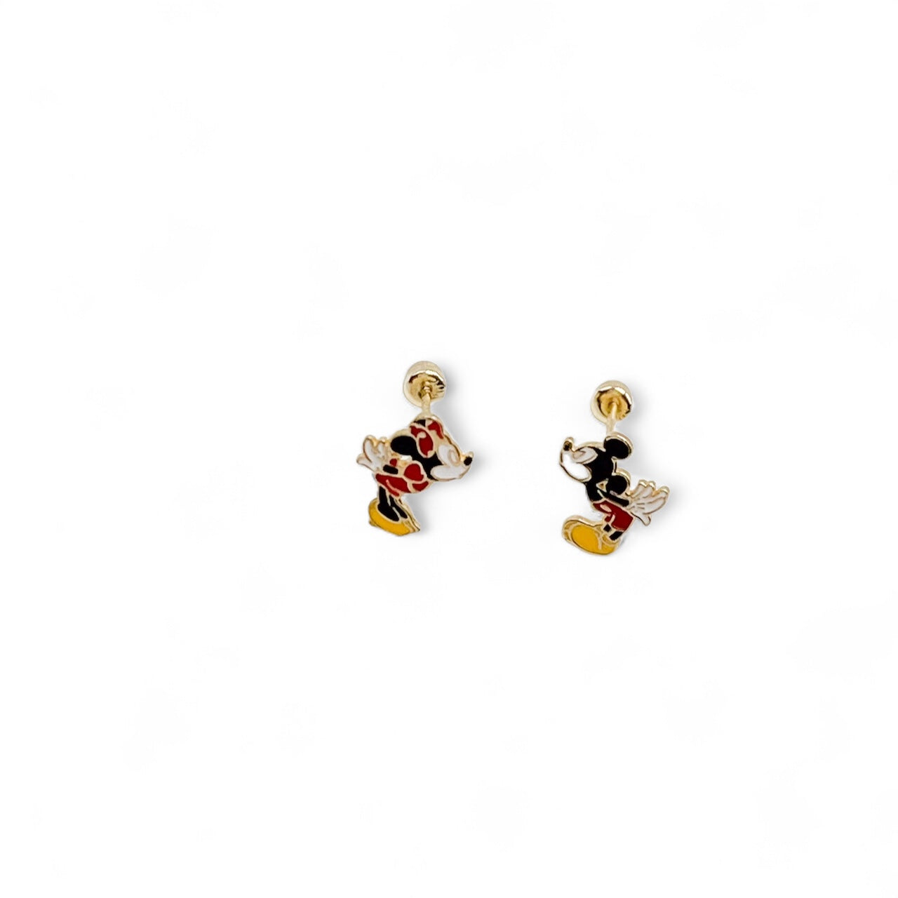 BROQUEL MINNIE Y MICKEY BESO ESMALTADO ORO 10K DISNEY