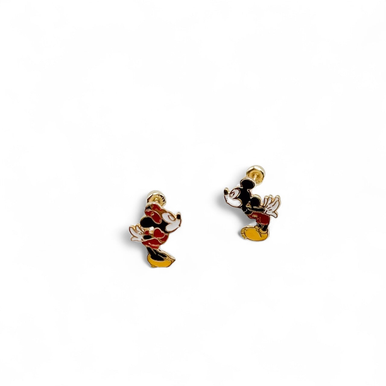 BROQUEL MINNIE Y MICKEY BESO ESMALTADO ORO 10K DISNEY