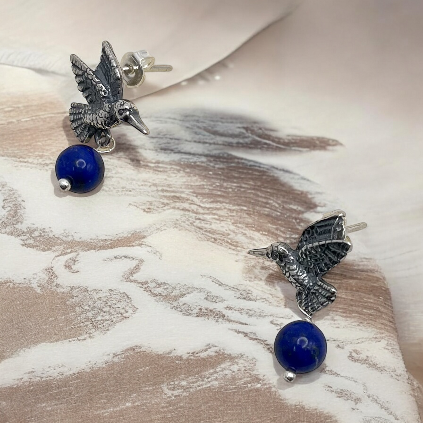 ARETE COLIBRI LAPISLAZULI COLGANTE PLATA .925