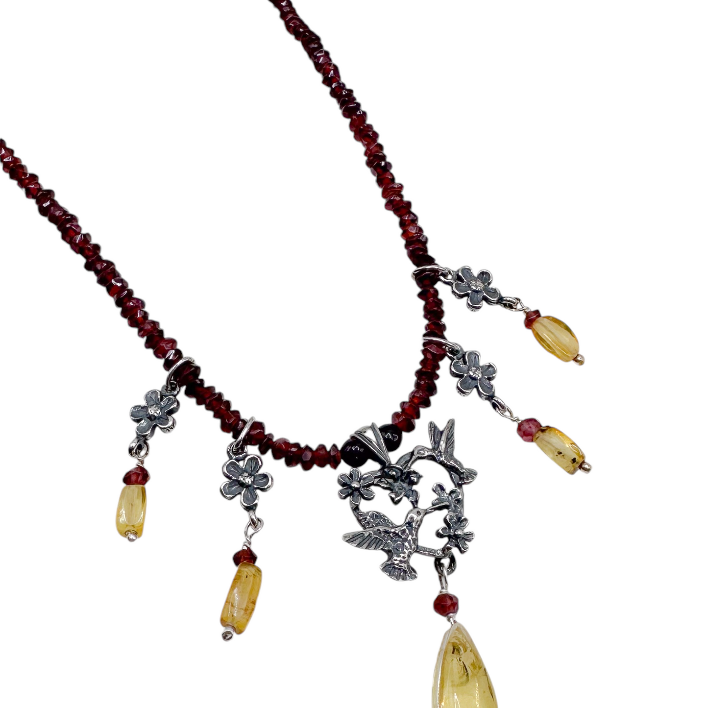 SET CORAZON COLIBRI AMBAR PLATA .925
