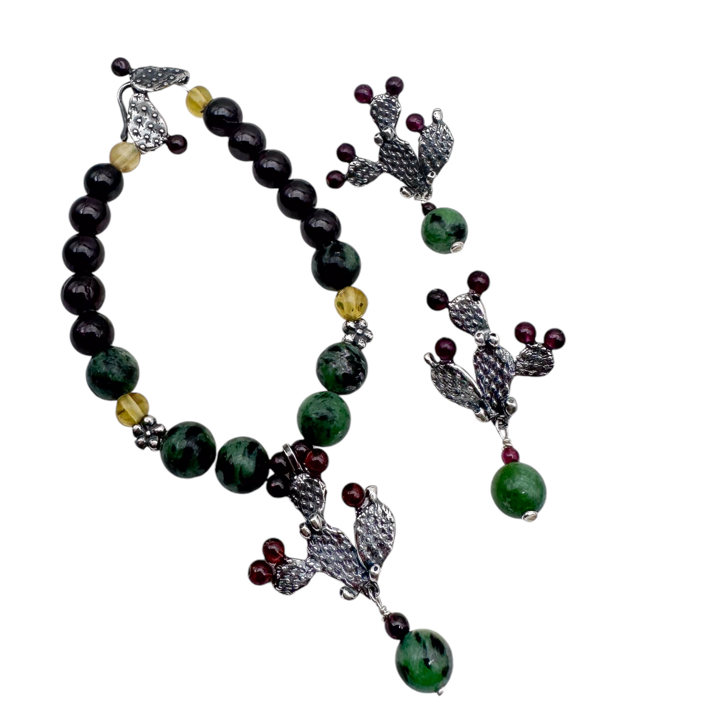 SET NOPAL GRANATE AMBAR PLATA .925