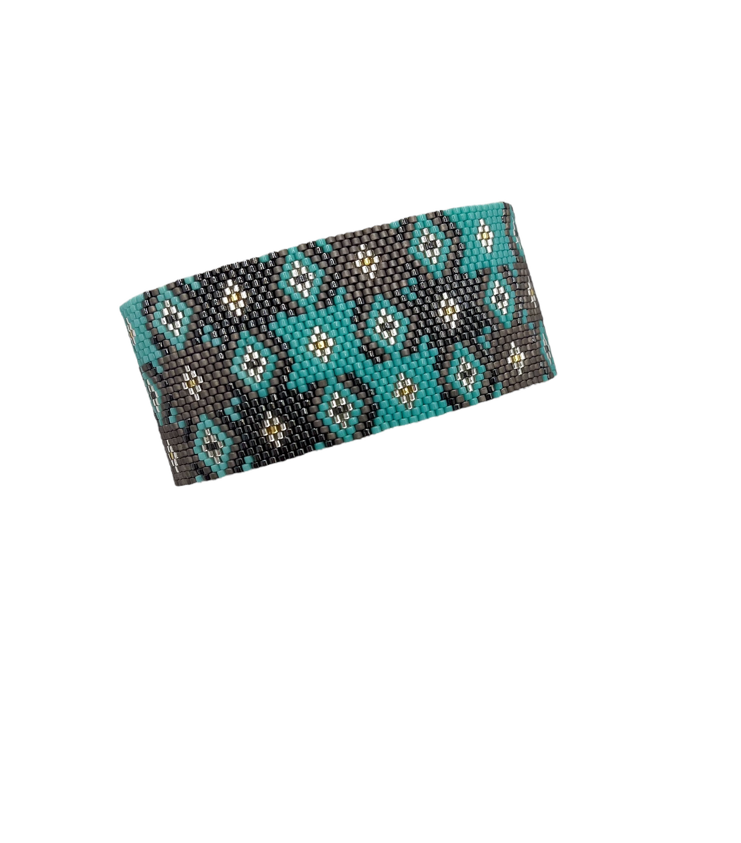 PULSERA ROMBO TEJIDA HUICHOL PLATA .925