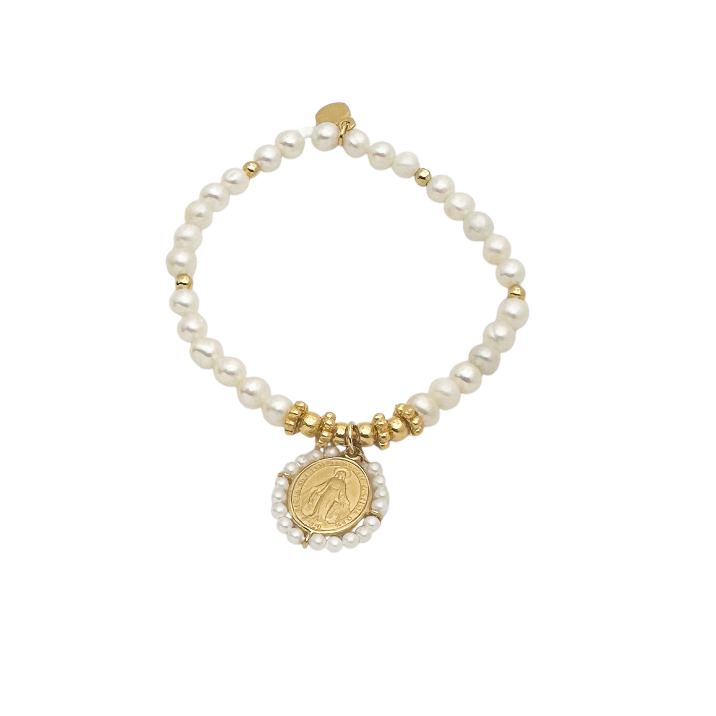 PULSERA VIRGEN MILAGROSA PERLA CHAPA