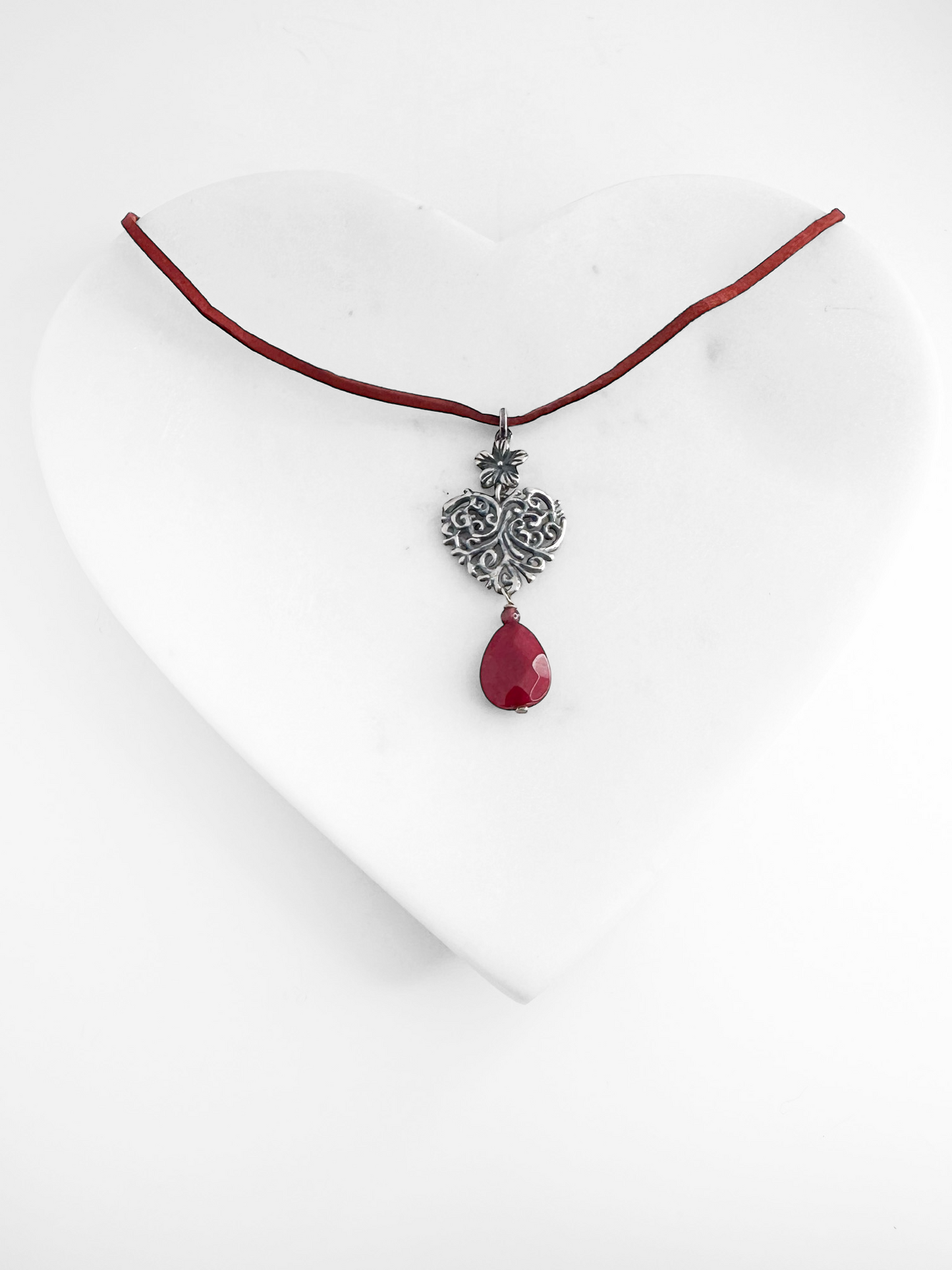 DIJE CORAZON GUIA PIEDRA AGATA PLATA .925