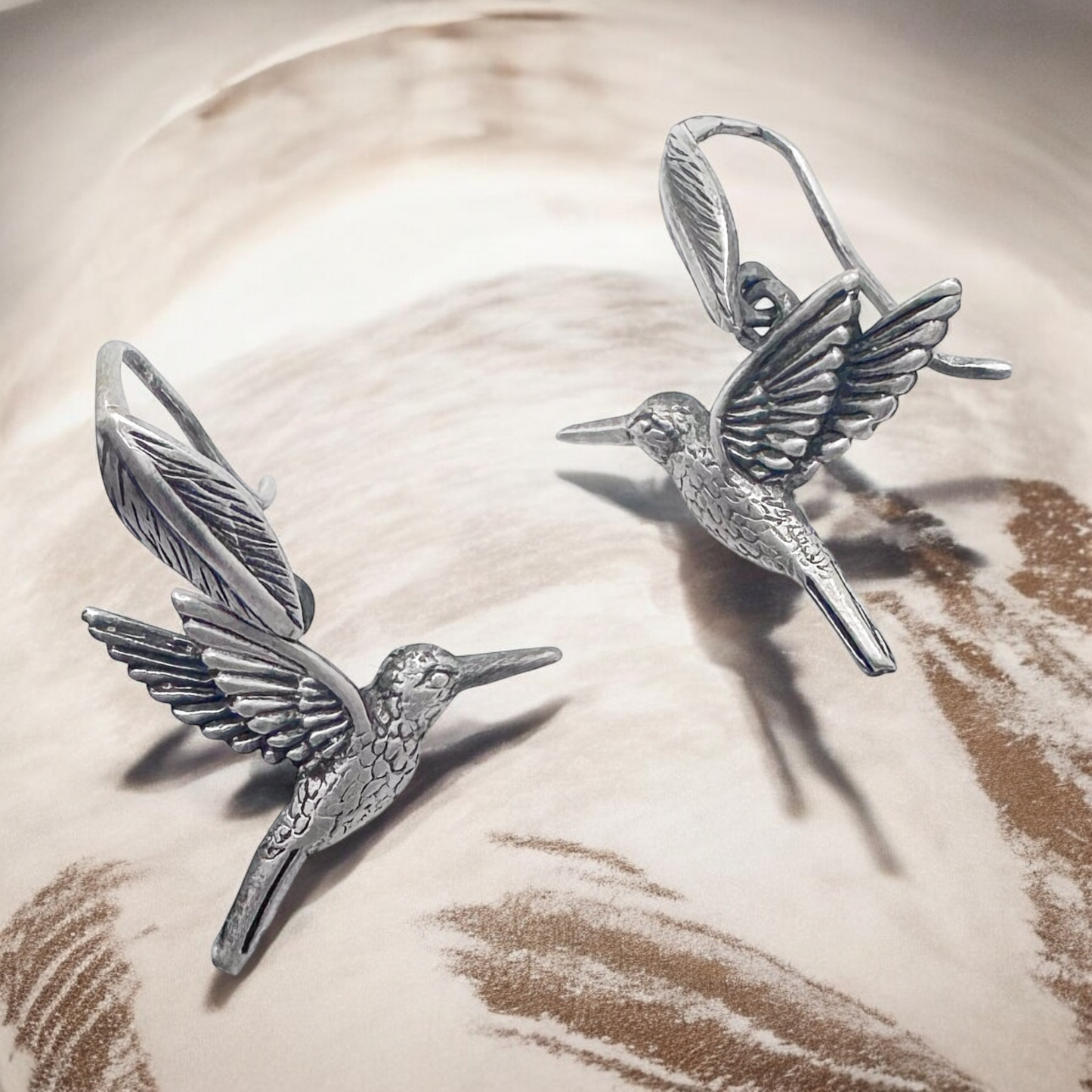 ARETE COLIBRI HOJA PLATA .925