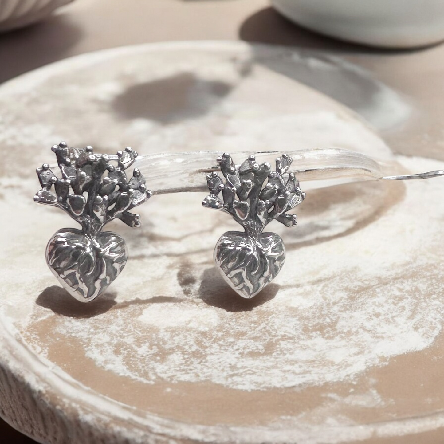 ARETE CORAZON NOPAL PLATA .925