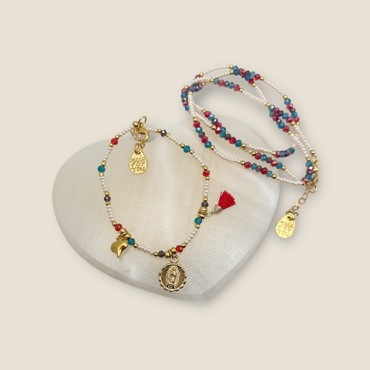 PULSERA CHAQUIRA VIRGEN DE GUADALUPE CORAZON CHAPA
