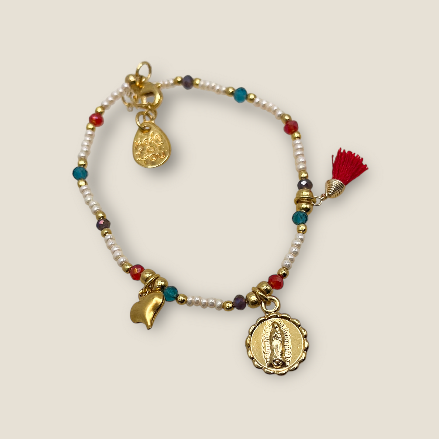 PULSERA CHAQUIRA VIRGEN DE GUADALUPE CORAZON CHAPA