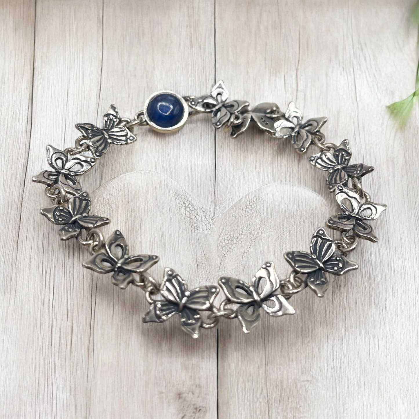 PULSERA MARIPOSAS PIEDRA KYANITA PLATA .925