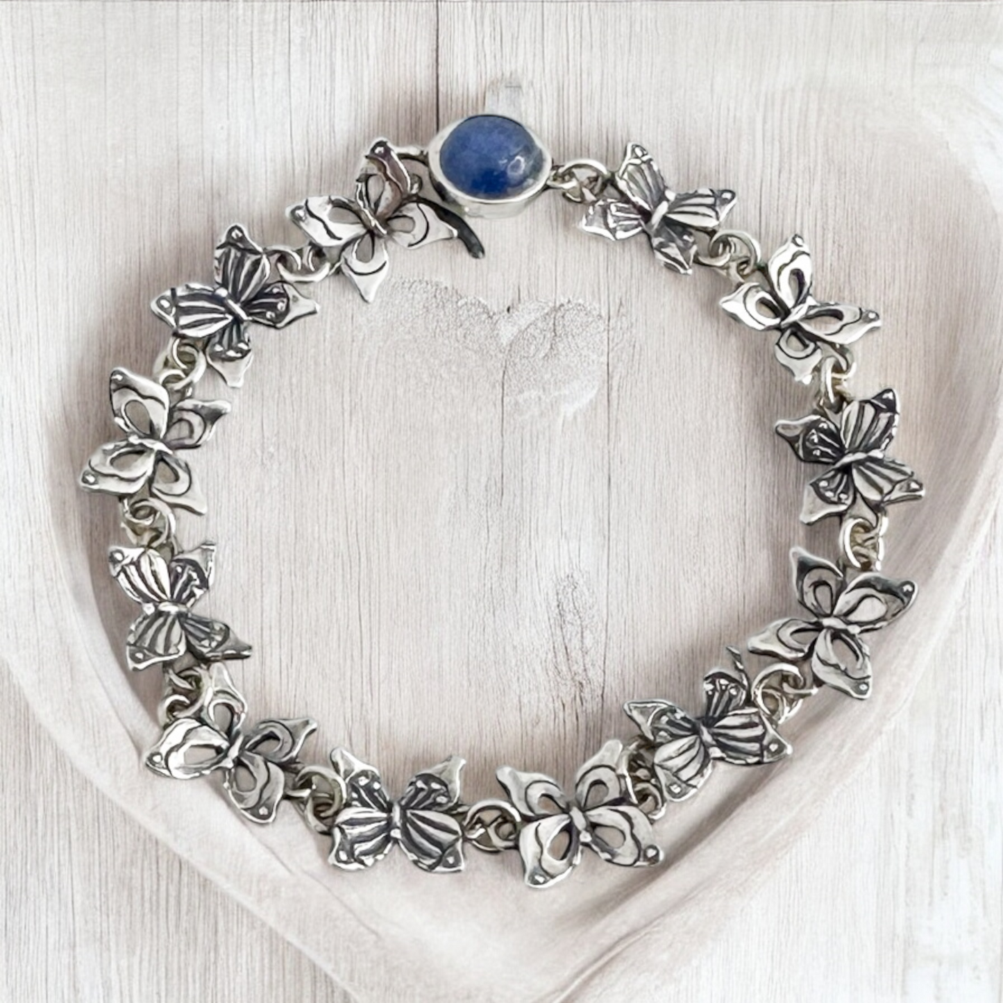 PULSERA MARIPOSAS PIEDRA KYANITA PLATA .925