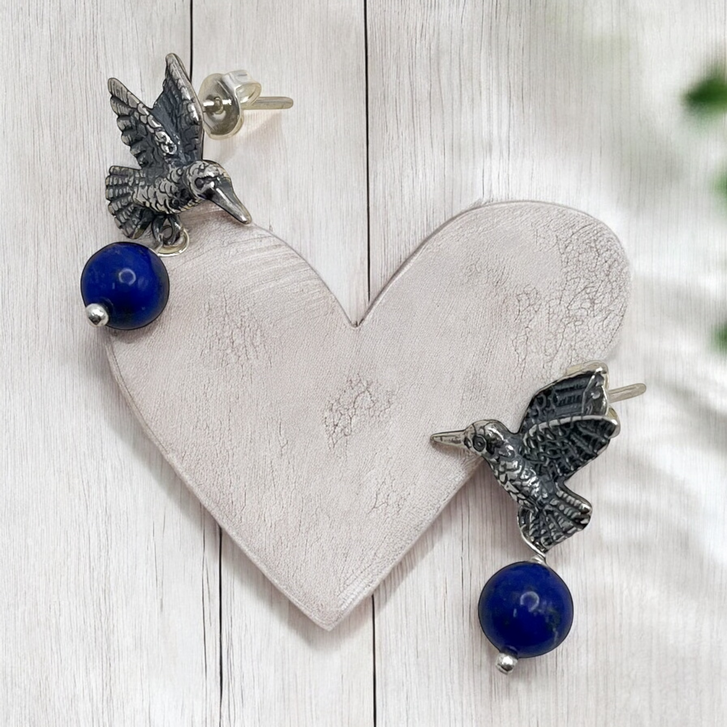 ARETE COLIBRI LAPISLAZULI COLGANTE PLATA .925