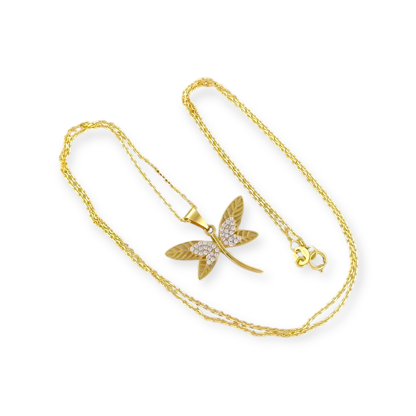 COLLAR LIBELULA ZIRCONIAS ORO 14K