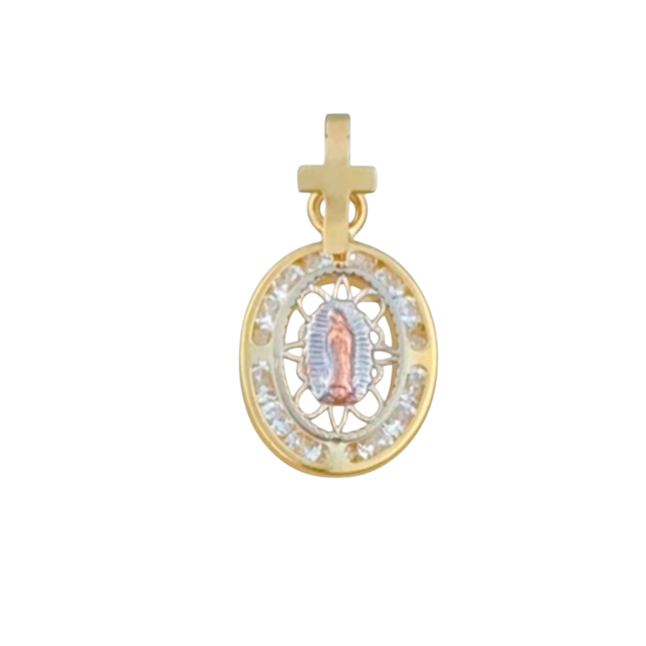 MEDALLA VIRGEN DE GUADALUPE CALADA ASA CRUZ ORO 10K