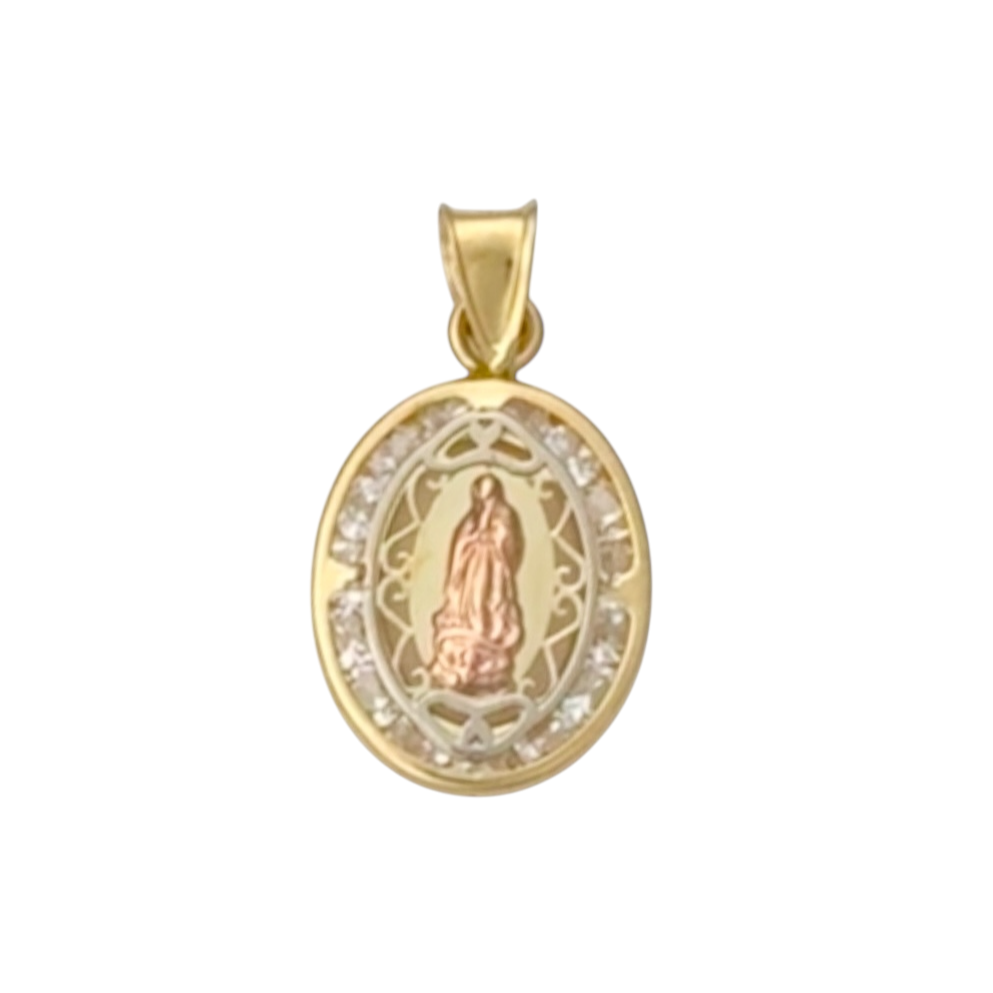 MEDALLA VIRGEN DE GUADALUPE CALADA 2 ZIRCONIAS ORO 10K