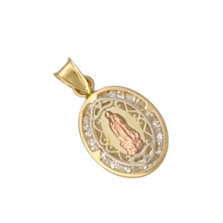 MEDALLA VIRGEN DE GUADALUPE CALADA 2 ZIRCONIAS ORO 10K