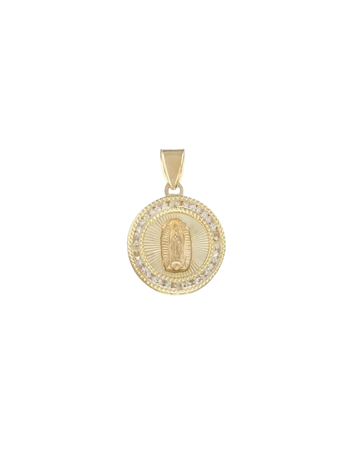 MEDALLA VIRGEN DE GUADALUPE DIAMANTADA ZIRCONIA ORO 10K