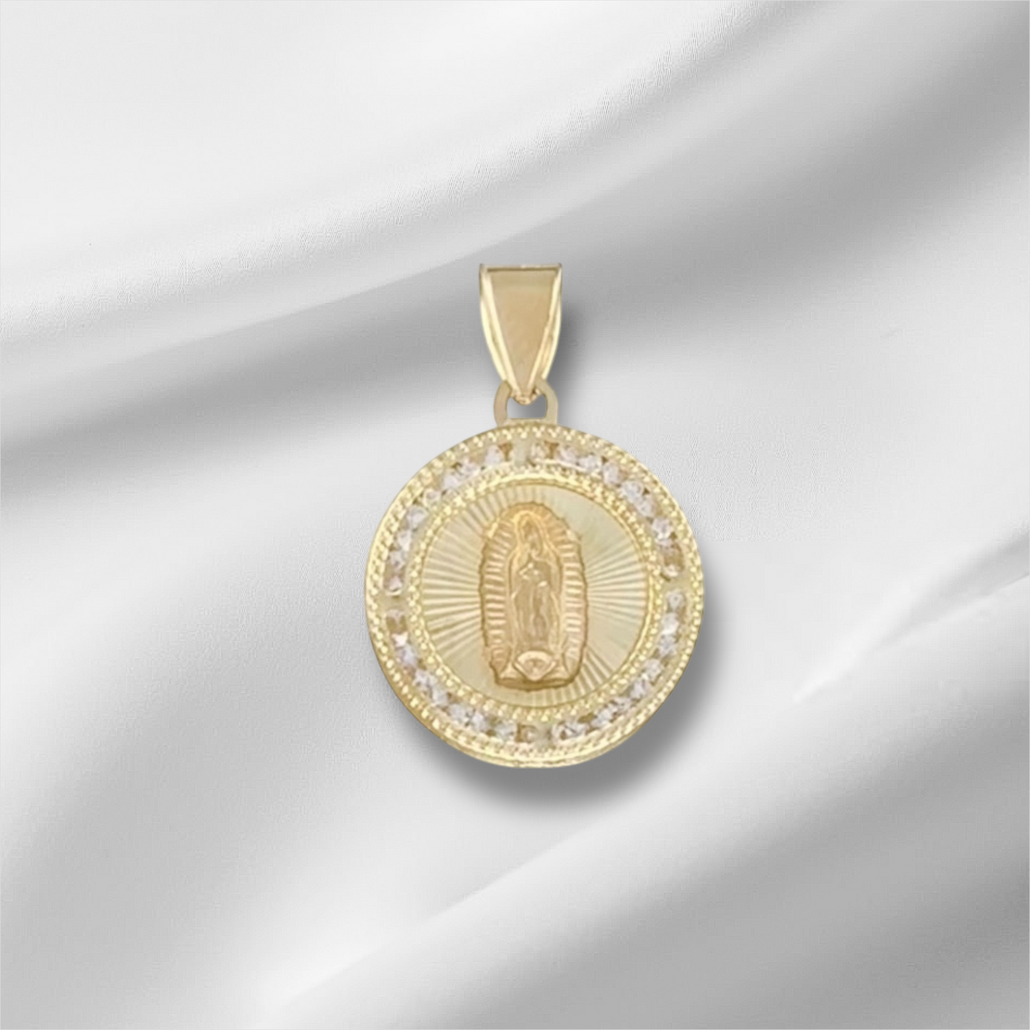 MEDALLA VIRGEN DE GUADALUPE DIAMANTADA ZIRCONIA ORO 10K