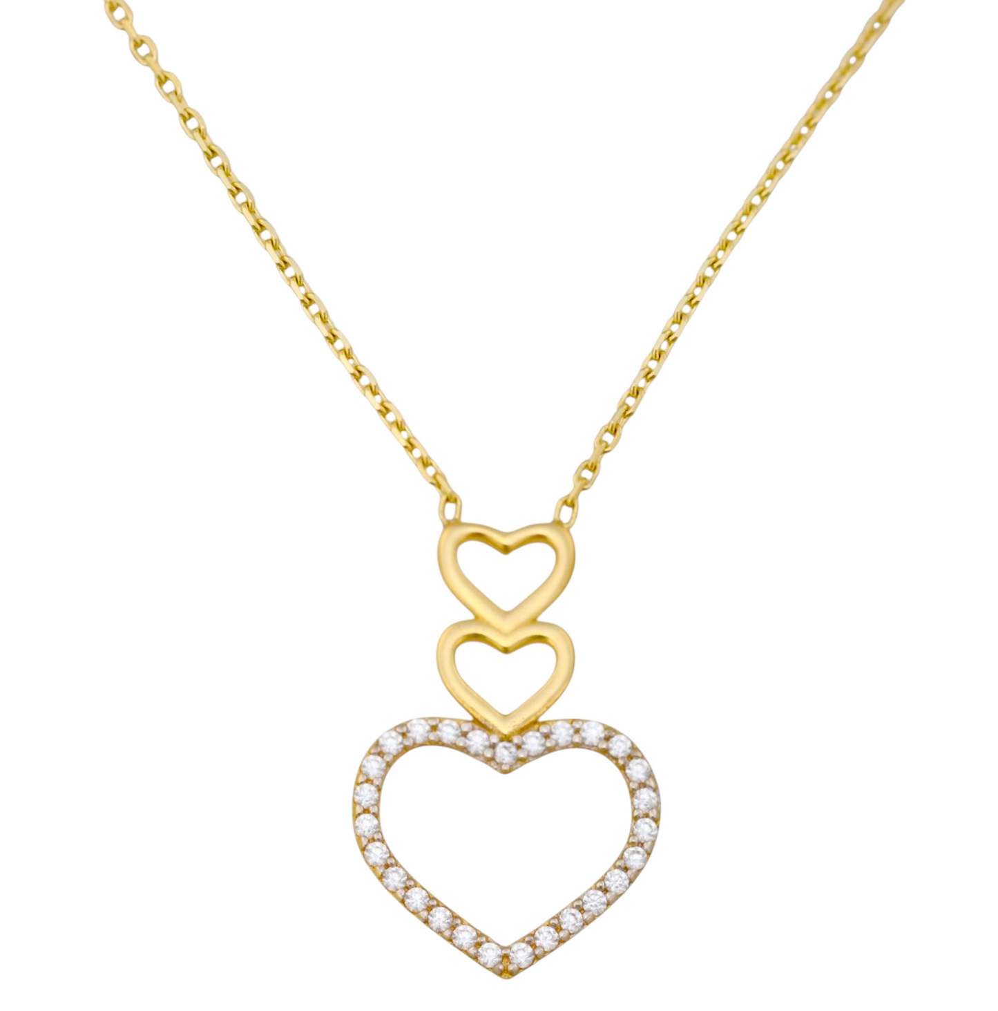 COLLAR TRES CORAZONES LISO CIRCONIA ORO 10K