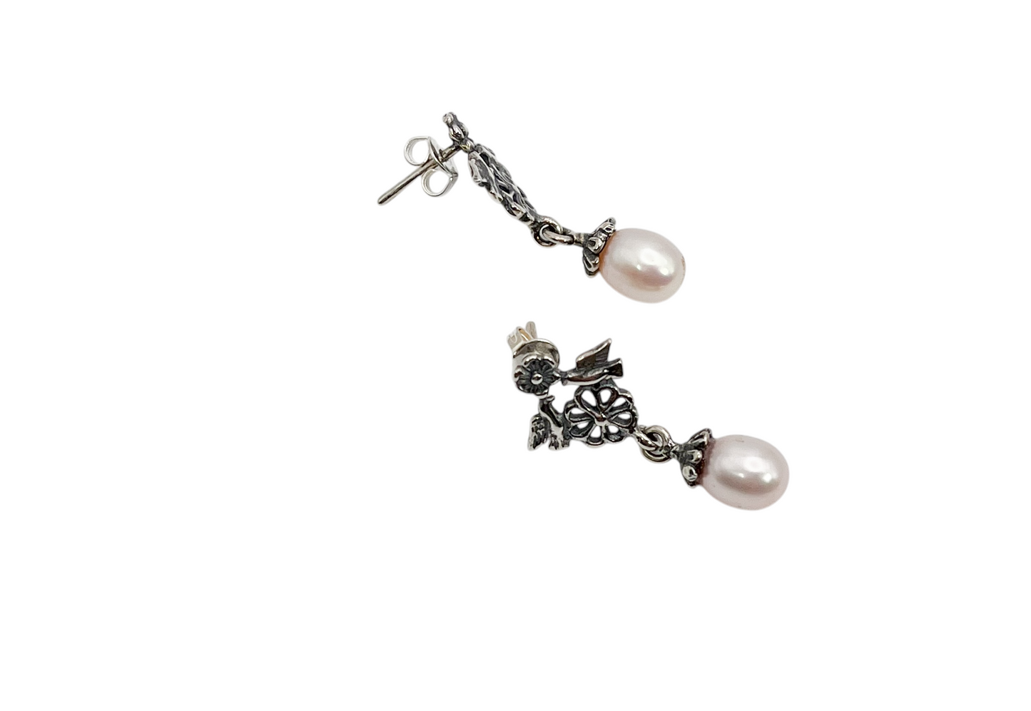 ARETE FLOR PAJARITOS PERLA PLATA .925