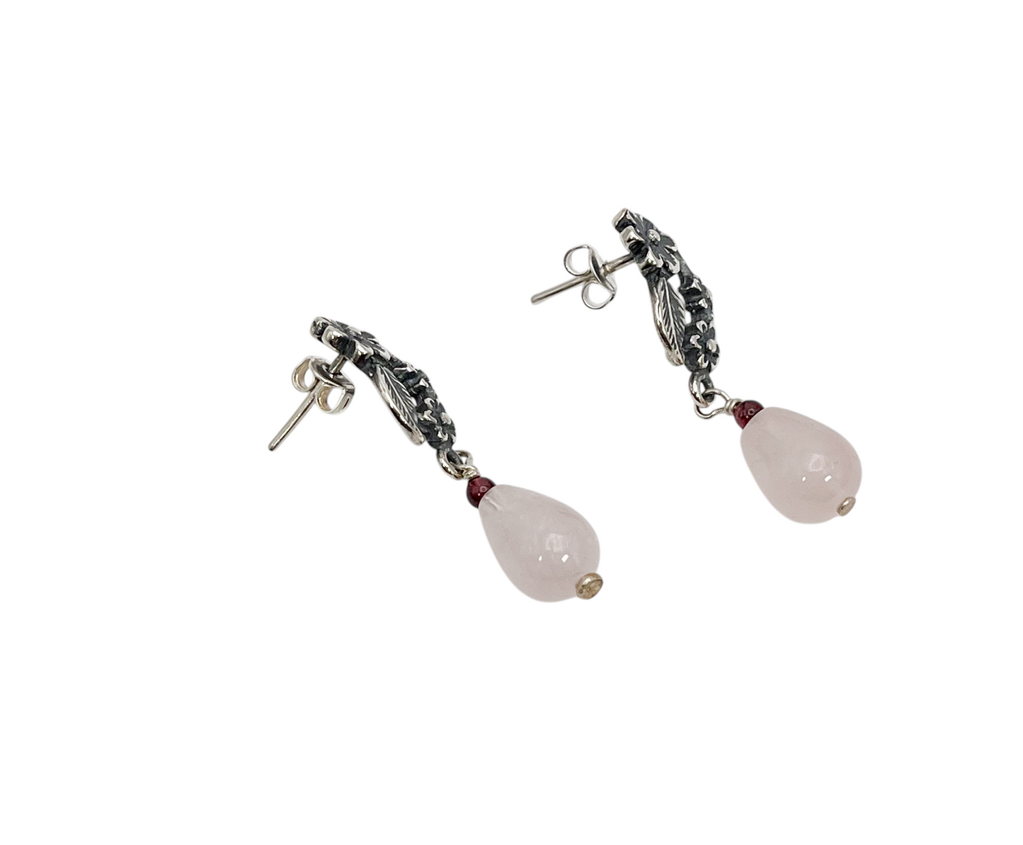 ARETE GUIA DE FLORES CUARZO ROSA PLATA .925
