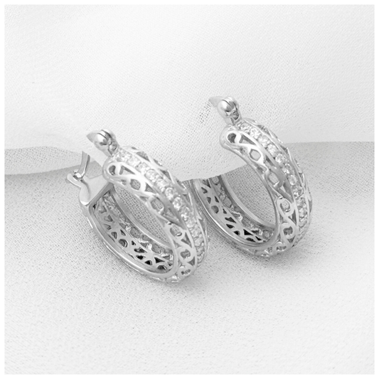 ARETE ARO CALADO CIRCONIA PLATA .925 RODIO