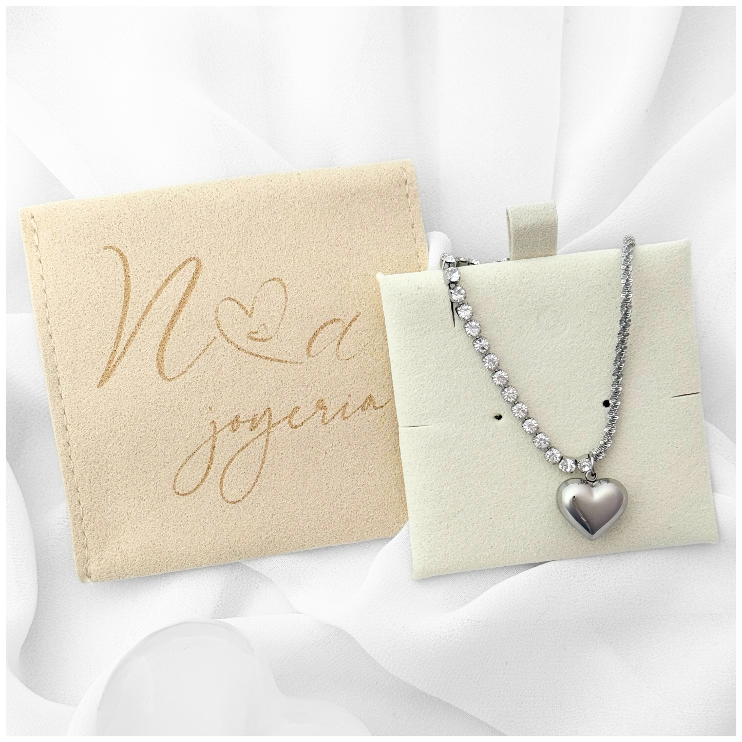 GARGANTILLA CORAZON CIRCONIA Y CADENA ACERO