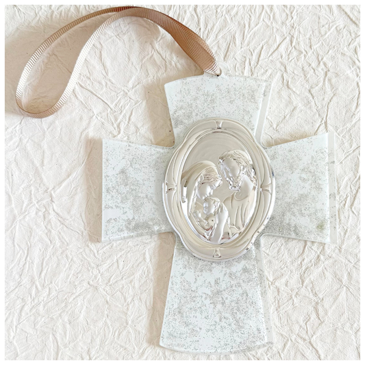 CRUZ IMAGEN SAGRADA FAMILIA PLATA