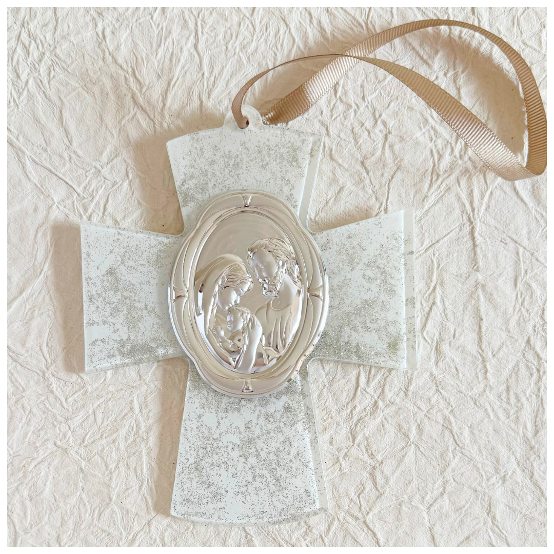 CRUZ IMAGEN SAGRADA FAMILIA PLATA