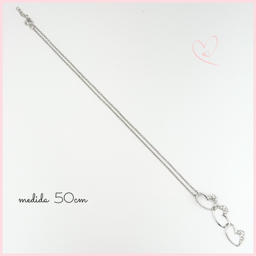 CADENA CON DIJE  TRES CORAZONES CON CIRCONIA PLATA .925 RODIO