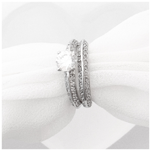 ANILLO SOLITTARIO DOBLE CON CIRCONIAS PLATA .925 RODIO