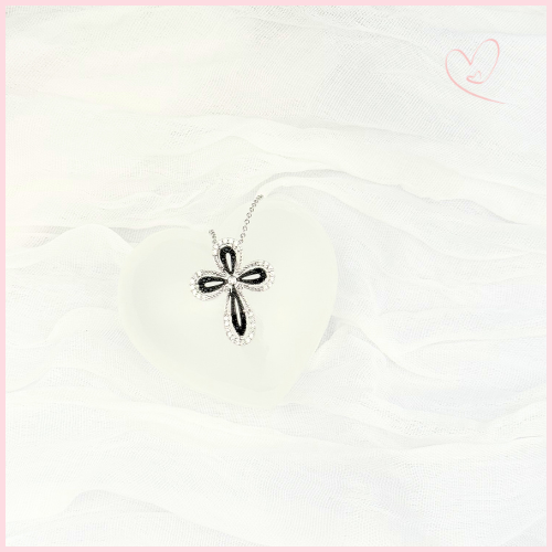 CADENA CON CRUZ CALADA  EN CIRCONIA BLANCA Y NEGRA PLATA .925 RODIO