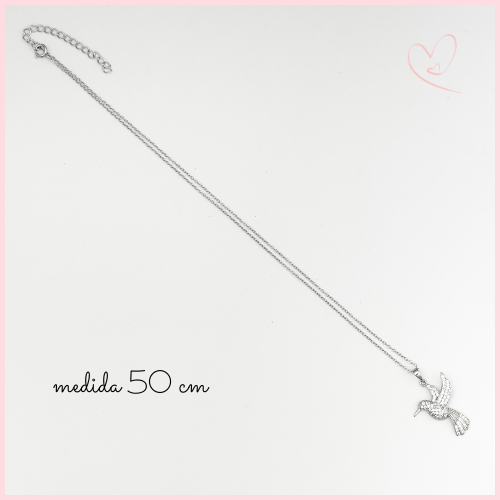 CADENA CON DIJE COLIBRI CON CIRCONIAS EN PLATA .925 RODIO