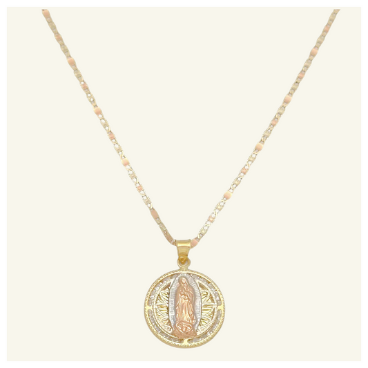 COLLAR PLANA FLORENTINO MEDALLA VIRGEN DE GUADALUPE FLORENTINA ZIRCONIA ORO 10K
